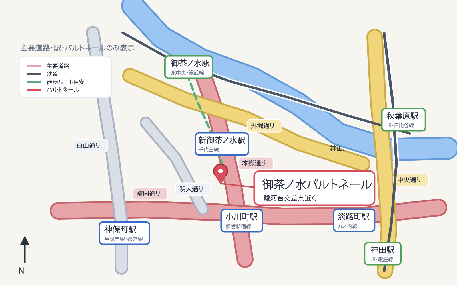 御茶ノ水パルトネール 周辺地図(最寄駅・主要道路・徒歩ルート)